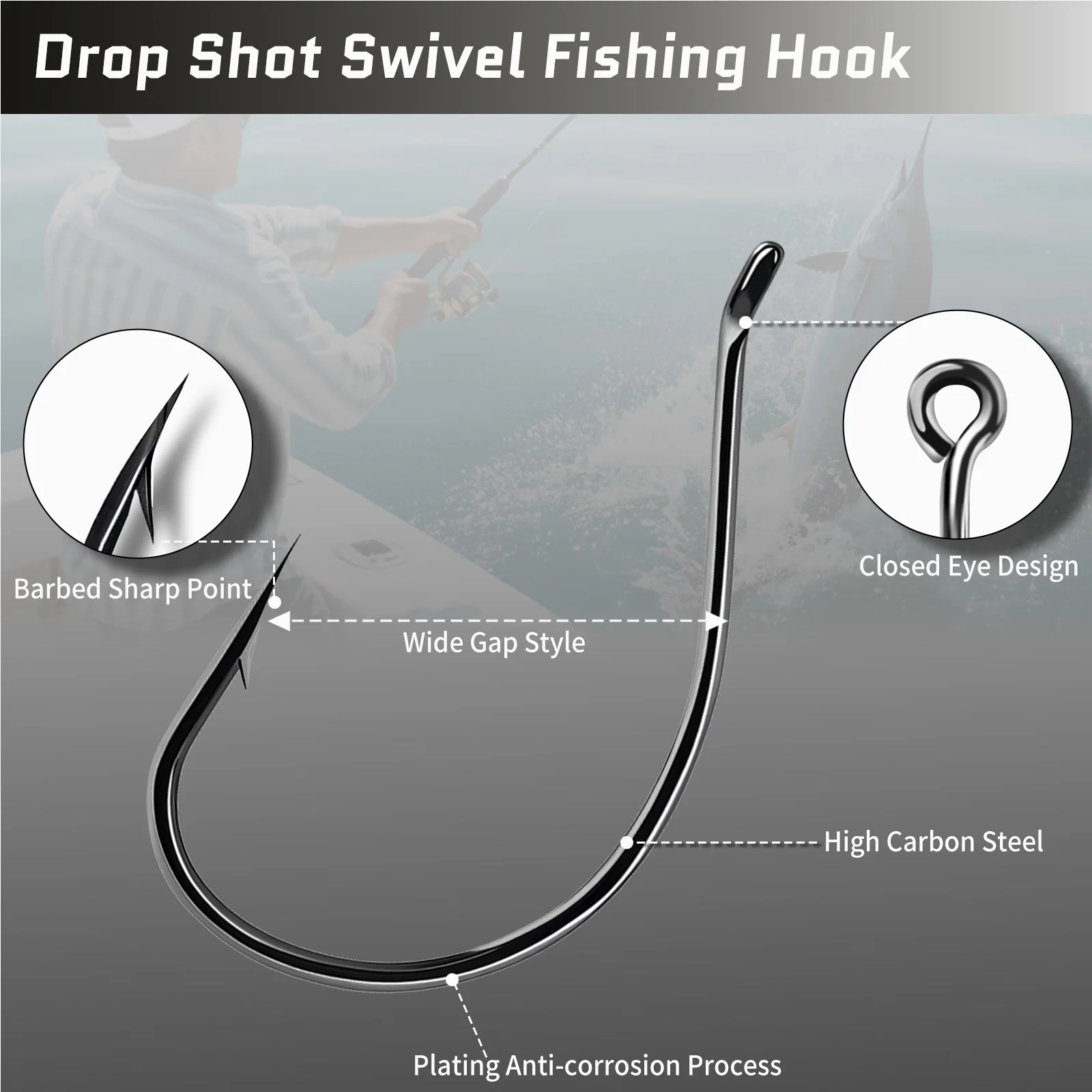 Anzuelos de pesca de lubina de 9KM, 50-200 Uds., anzuelos locos de níquel negro para aparejo de tiro, aparejo loco, agua salada y dulce - imagen 2