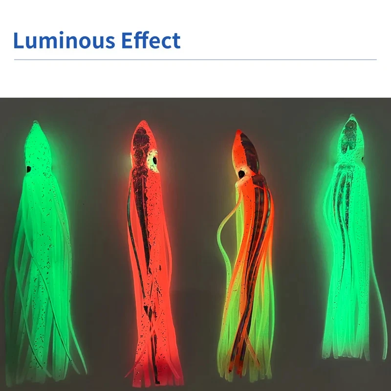 Faldas de calamar suaves de 8/10/12CM, pesca luminosa en el mar, pulpo, Fakebait, señuelo de pesca de atún, cebo de calamar biónico, aparejos de pesca en barco - imagen 5