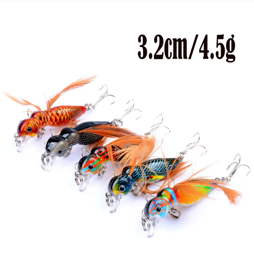 Señuelos de insectos artificiales de 4,5 CM/3,4G, Mini Pesca, señuelo de hormiga pintado, cebo de plumas con cuentas 3D, señuelo de Pesca con anzuelos triples - imagen 5