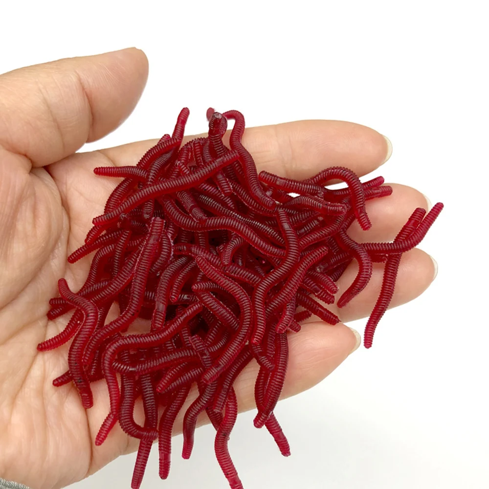 Gusano rojo de silicona realista, señuelos blandos de 3,5 cm, 8cm y 10cm, cebo Artificial de gusano de tierra, aditivo de sabor de Camarón, aparejos de carpa de lubina, 50 unids/lote por caja - imagen 5