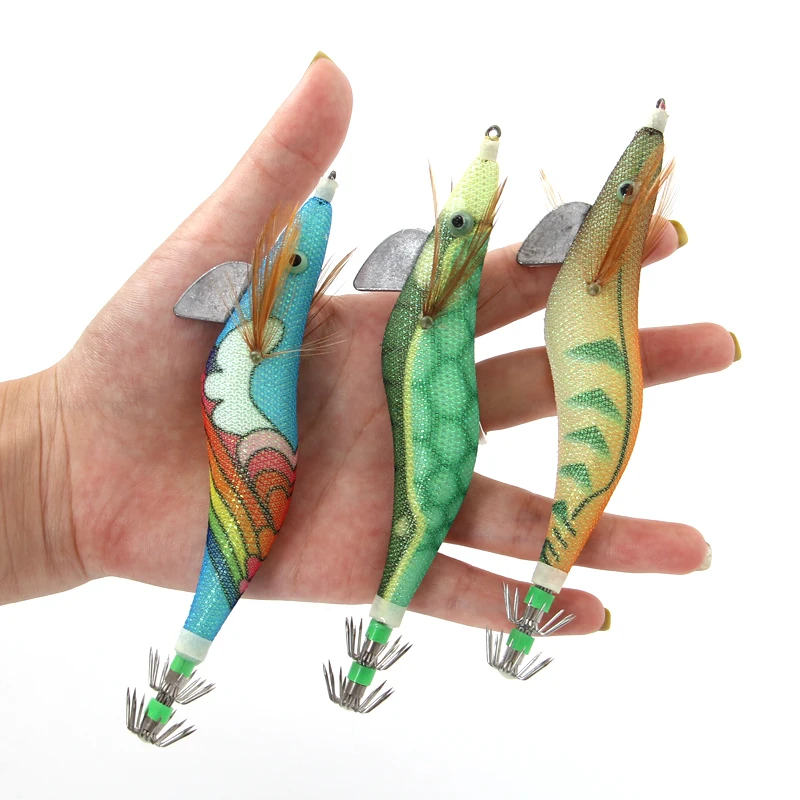 Señuelo de pesca de calamar, anzuelo luminoso de madera, pulpo, camarón, sepia, Wobbler, 3,5g, 3 uds. - imagen 3