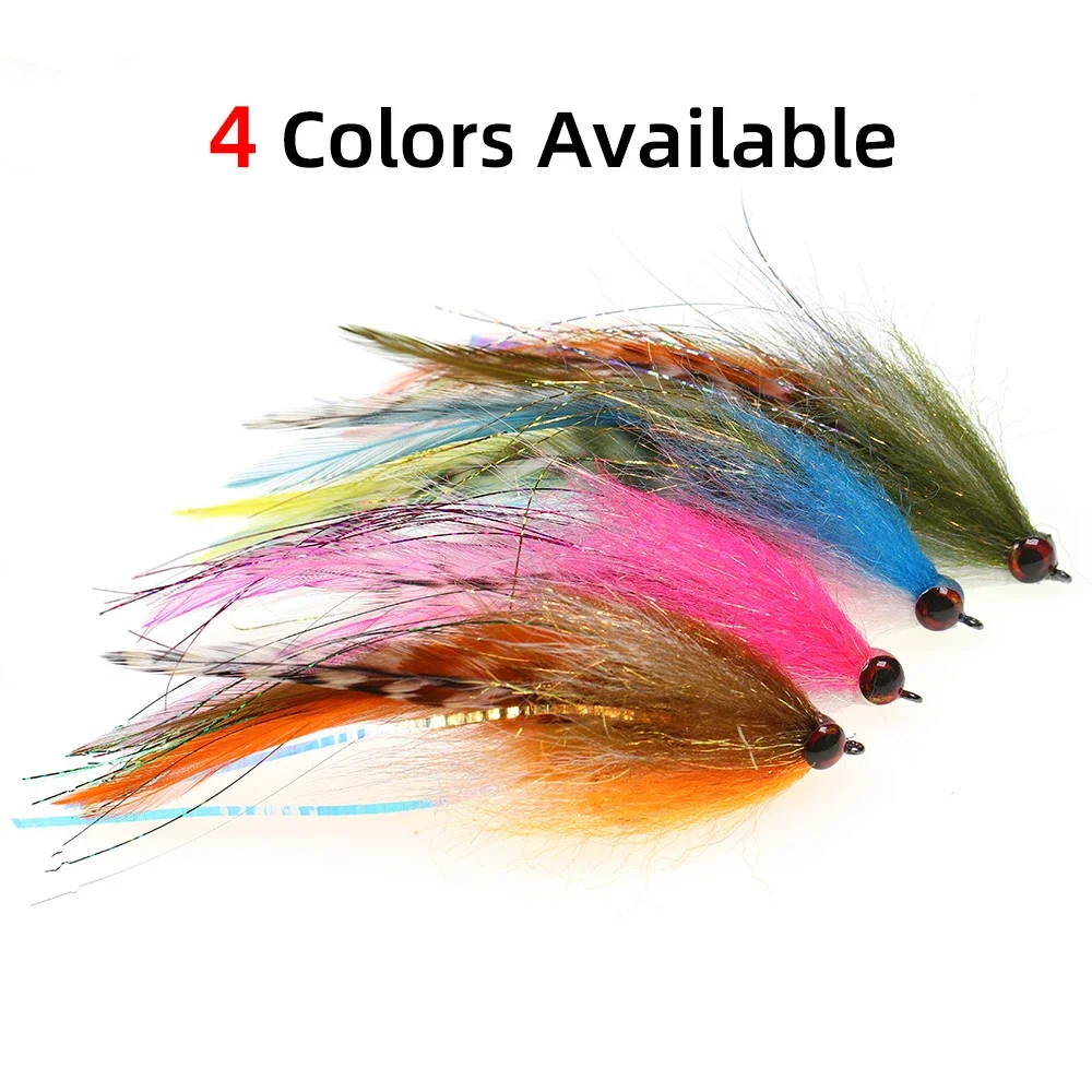Ellllv 5,5 ′′ Streamer Pike Fly Grizzly Saddle Hackle ojos 3D 2/0 Stinger Hook Big Baitfish señuelo para lubina especie de agua salada almizclada - imagen 5