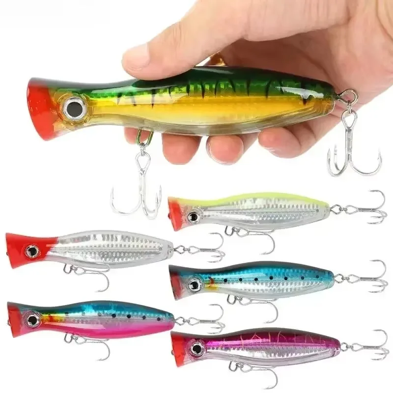 Señuelo de pesca Popper de 13cm, señuelos Popper de agua salada con anzuelo triple para Striper, atún, pez azul, pez depredador grande en alta mar - imagen 3