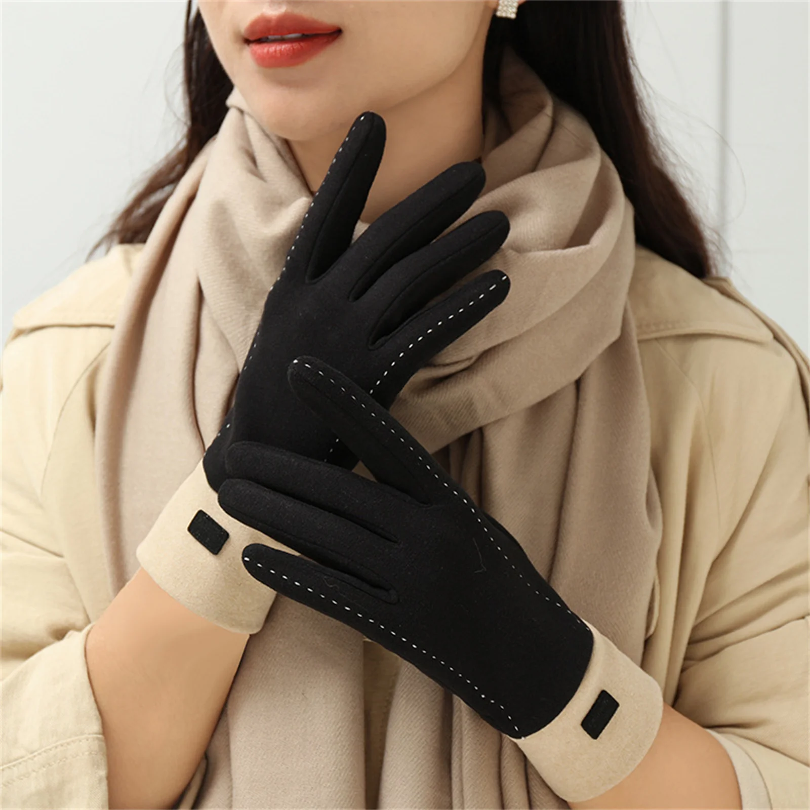 Guantes de felpa de invierno para mujer, manoplas gruesas a prueba de viento para ciclismo, pesca, esquí, cálidos guantes deportivos de moda para exteriores, 1 par - imagen 5
