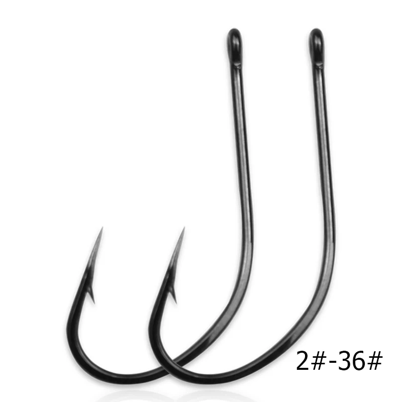 DORISEA Anzuelo de pesca de agua dulce de agua salada marina compensada de vástago largo de acero Cabon alto, 2 # -36 #