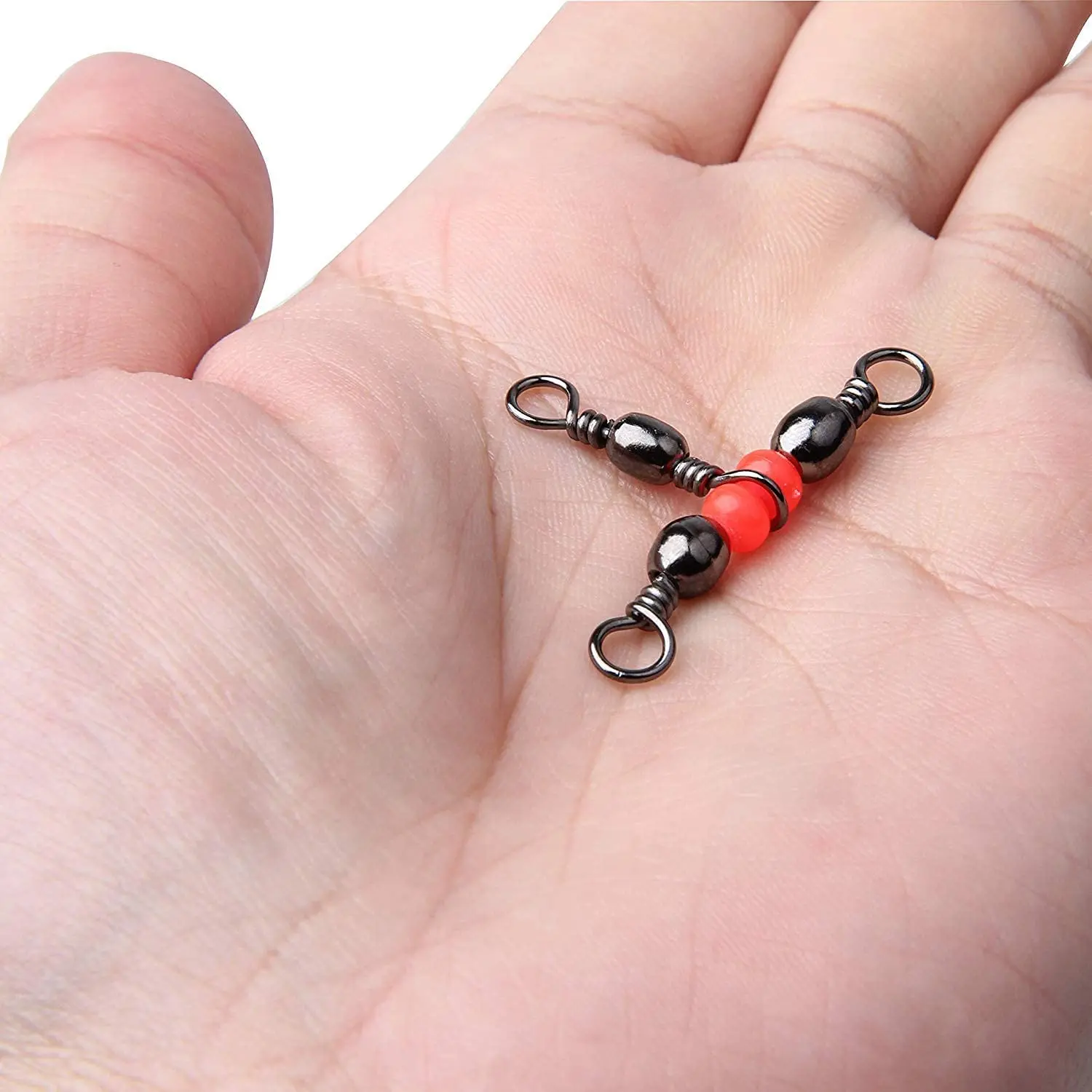 DNDYUJU 30 Uds conector de pesca de acero al carbono anillo giratorio de barril de tres vías con cuentas para anzuelo señuelo línea accesorios de pesca - imagen 2