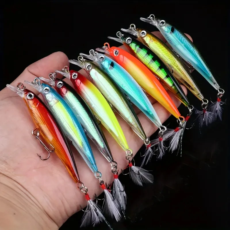 Minnow Wobblers Señuelo Cebo Duro con Anzuelos de Plumas - imagen 2