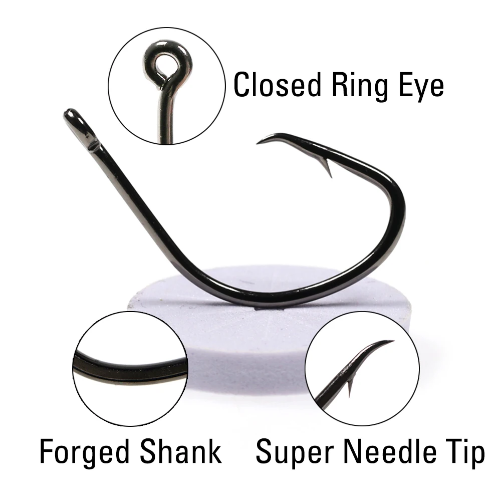 ICERIO-anzuelo circular de alambre estándar, anzuelos de pesca de agua salada compensados con púas, 20 piezas, 1/0 - 8/0, resistencia a la corrección de níquel negro - imagen 4