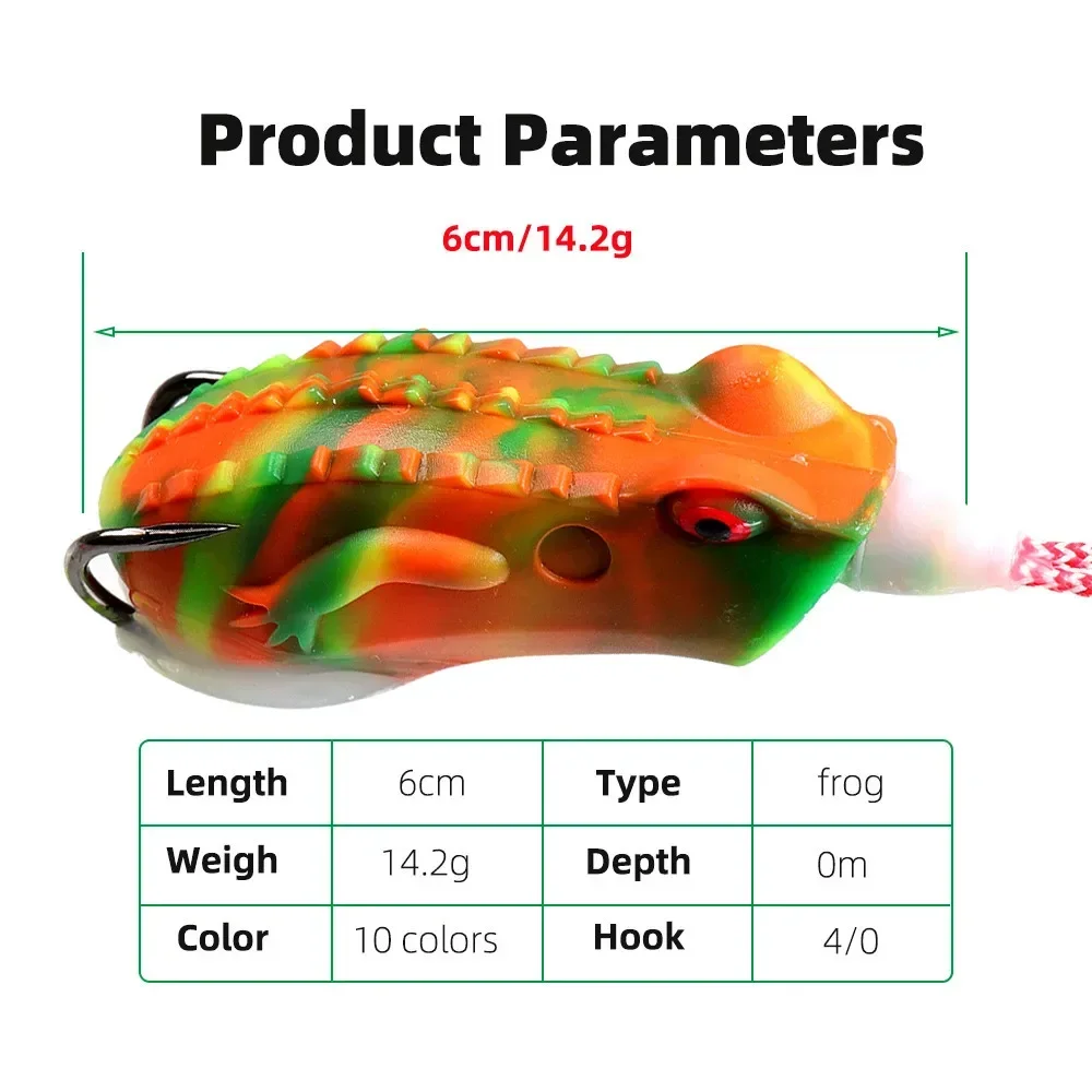 Señuelo de pesca de rana suave, cebo Artificial de 6cm/14,2g con doble gancho de sangre, TopWater - imagen 3