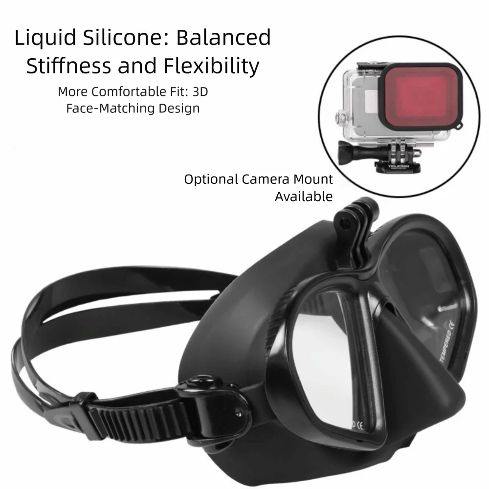 Máscara snorkel tipo J vidrio templado bajo volumen - imagen 2