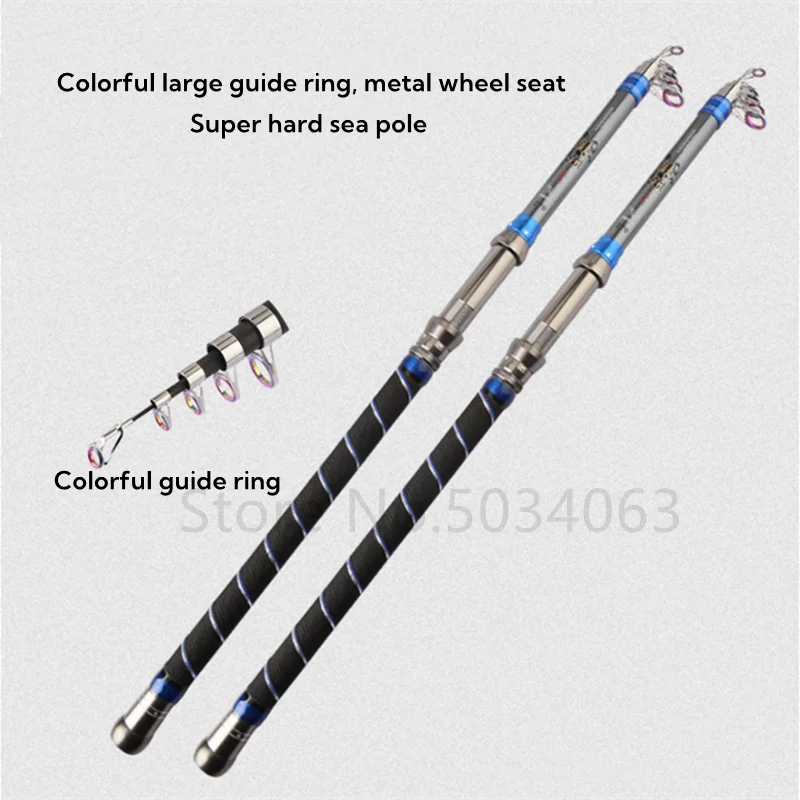 Caña de pescar telescópica de carbono para viaje, equipo de pesca de alta calidad, superduro, 2,1-4,5 m - imagen 3