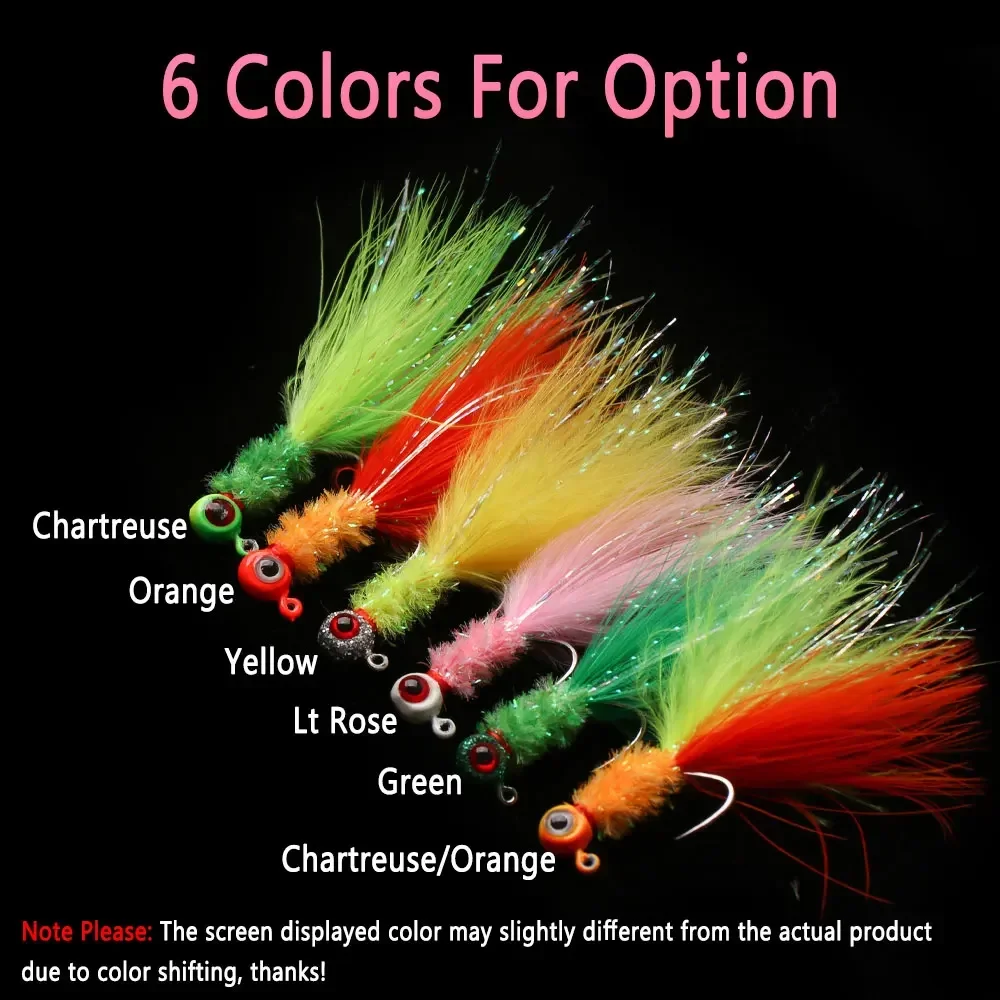 Bimoo 5 piezas # 6 Señuelos de Pesca Marabú Crappie Jig Lifelike Jig Head Jig Hooks 1.05g Hair Jig Bait Bass Trout Pike Salmón Pesca - imagen 4