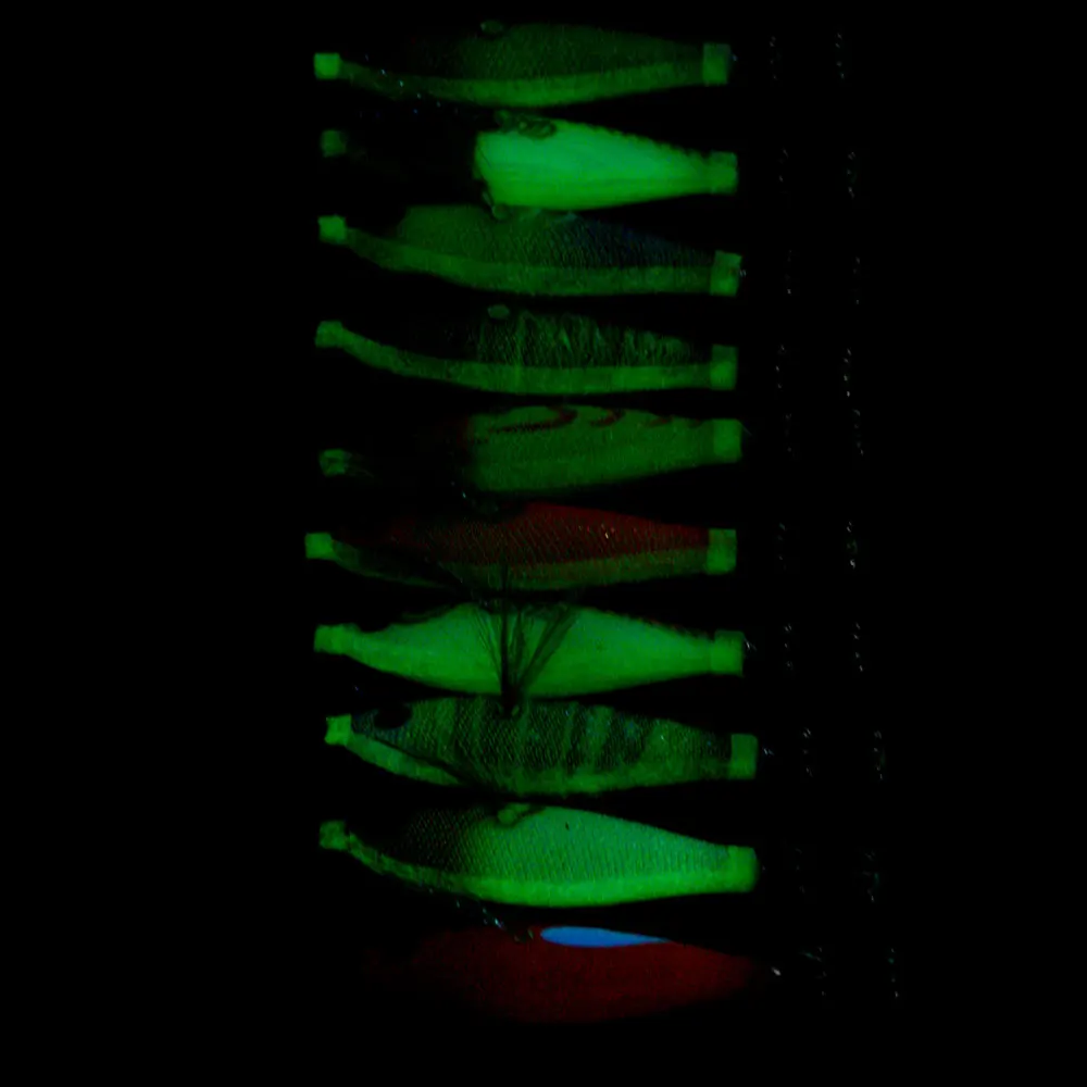 5 unidades de plantillas de calamar horizontales, 8cm, 5,8g, señuelo de pesca, anzuelo de calamar Artificial, cebos de Jigging chapados para pesca en el mar, sepia luminosa - imagen 3