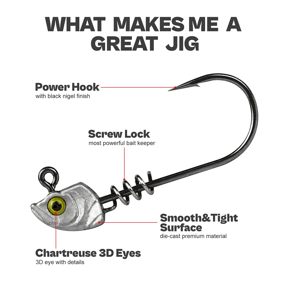 WDJYJ 15 unids/caja 5g 7g 10g 14g anzuelo de cabeza de plantilla de gran calidad con bloqueo de tornillo, anzuelos de jigging de cabeza de pez fuertes para pesca con señuelos blandos - imagen 4
