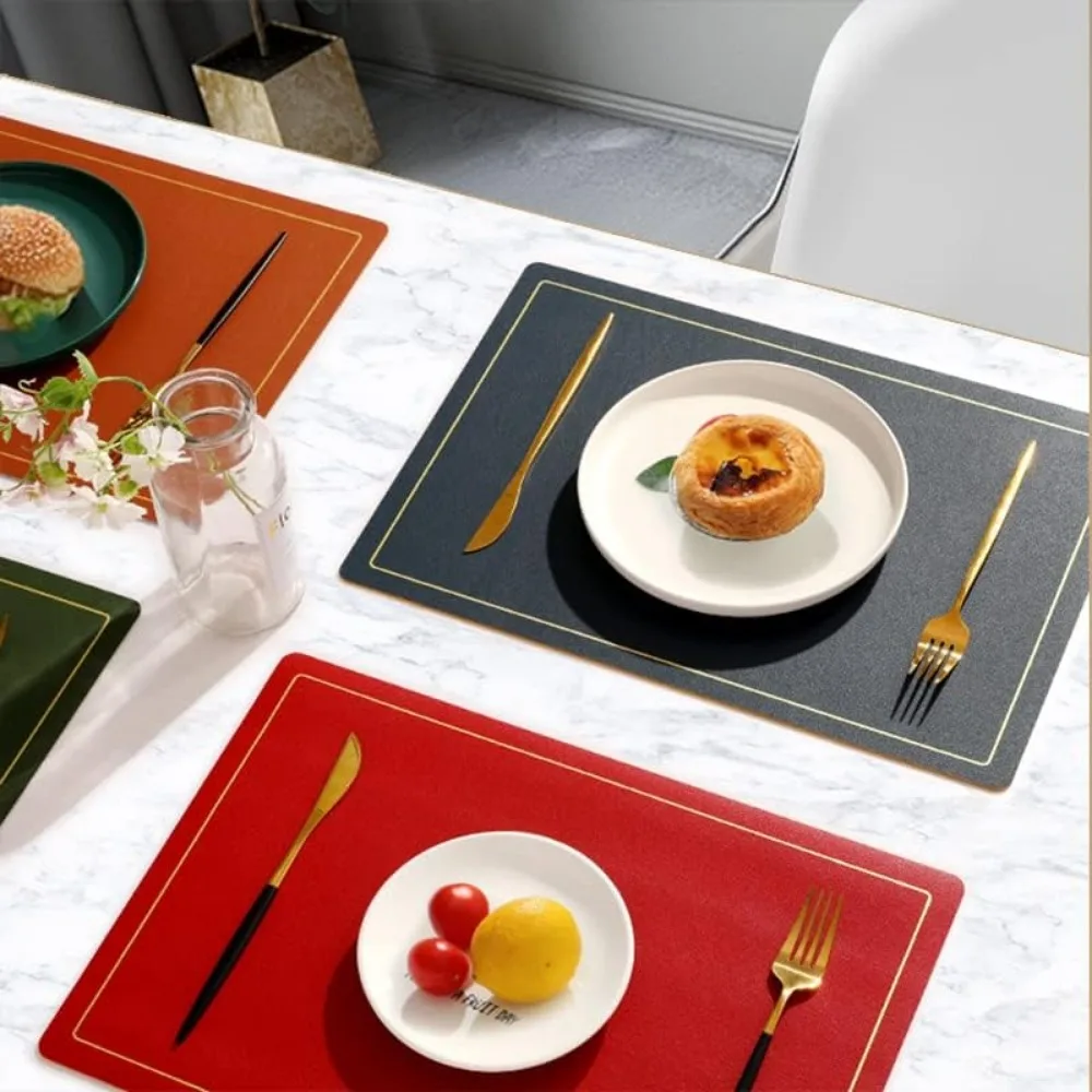Juego de manteles individuales de piel sintética, tapetes rectangulares de PU resistentes al calor, impermeables, para vajilla de comedor de Navidad, 4/8 - imagen 4