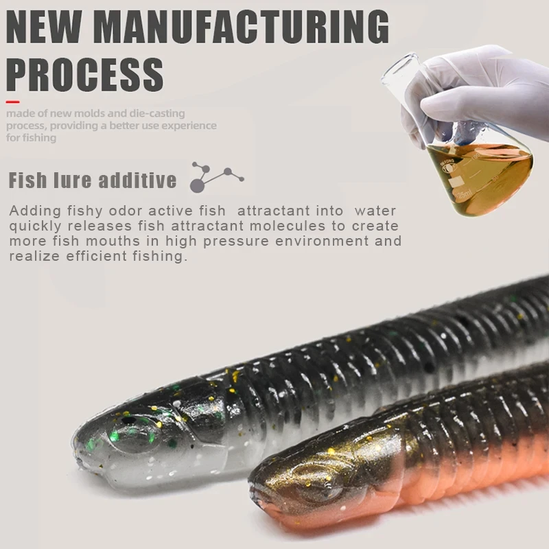 Señuelos de Pesca blandos de 10 piezas, Loach Dancing, gusano Sway, fideos, gusano, agua dulce y salada, aparejo loco, Texas, emparejado - imagen 4