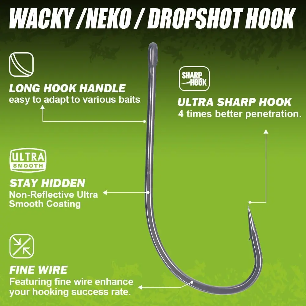 FishTrip-anzuelo de caña larga para pesca de lubina, anzuelo de cebo de gusano suave forjado, aparejo loco/Neko para agua dulce y salada, 25-50 Uds. - imagen 5