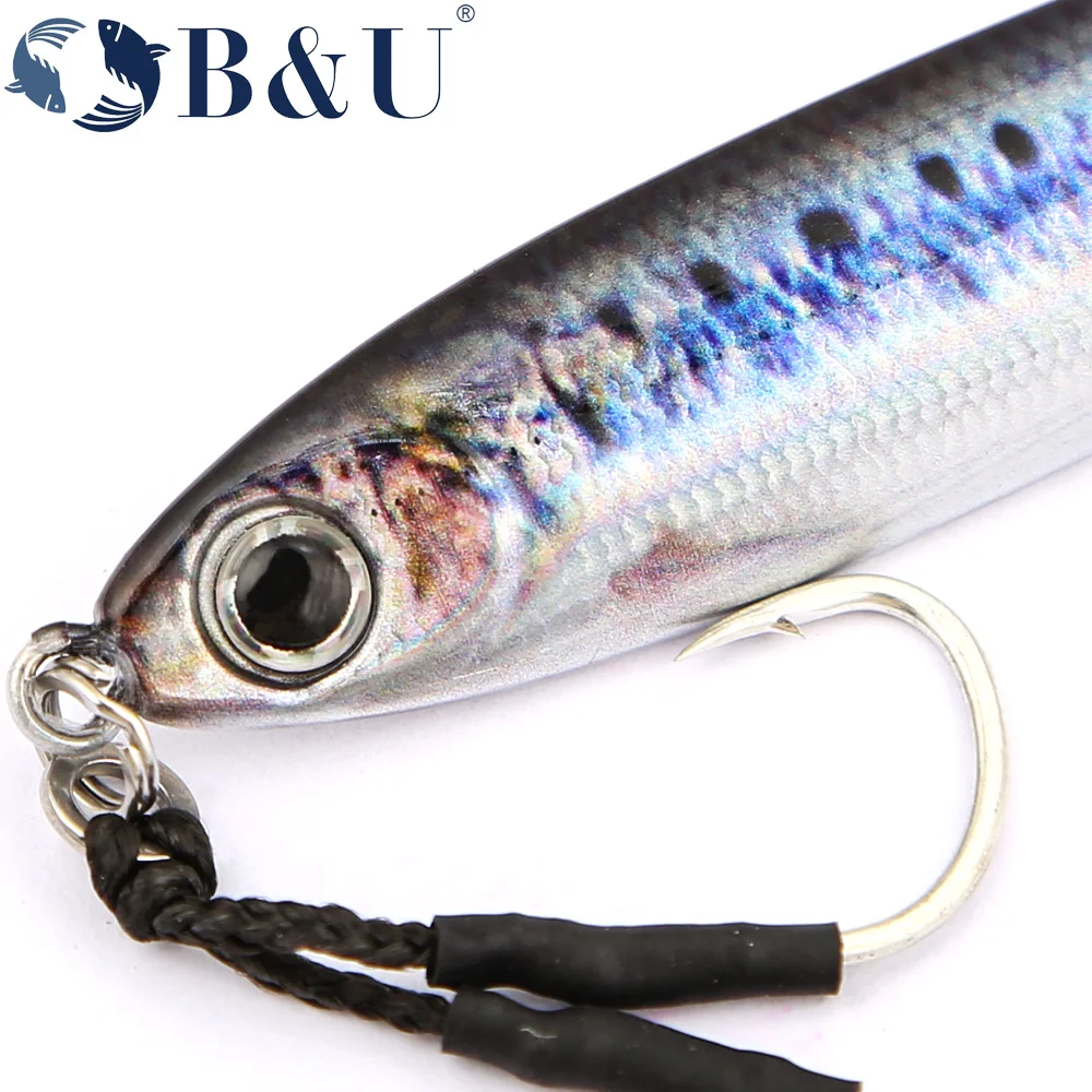 B & U Jig-señuelo de pesca con pesas, plantillas de pesca, señuelos de agua salada, plantilla de lubina de Metal, Isca, peces artificiales artificiales, purpurina holográfica - imagen 4