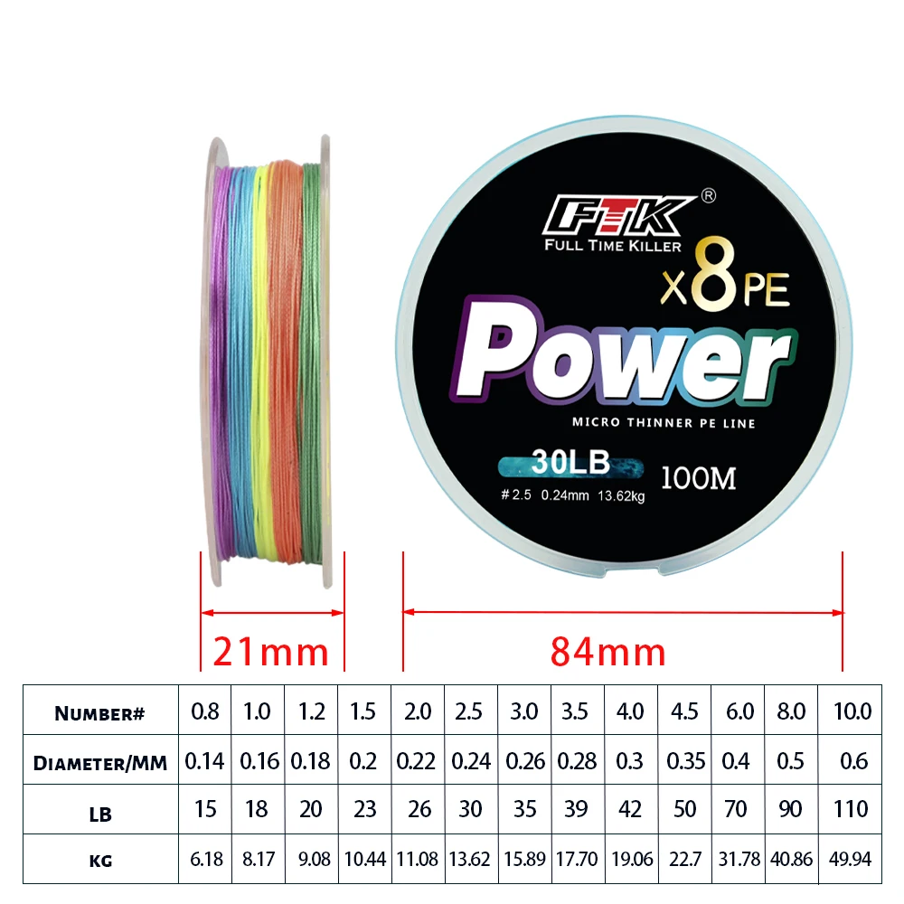 FTK-sedal trenzado X8 de 8 hebras para pesca en agua salada, 100m, PE, potencia superfuerte, 15-110LB - imagen 3