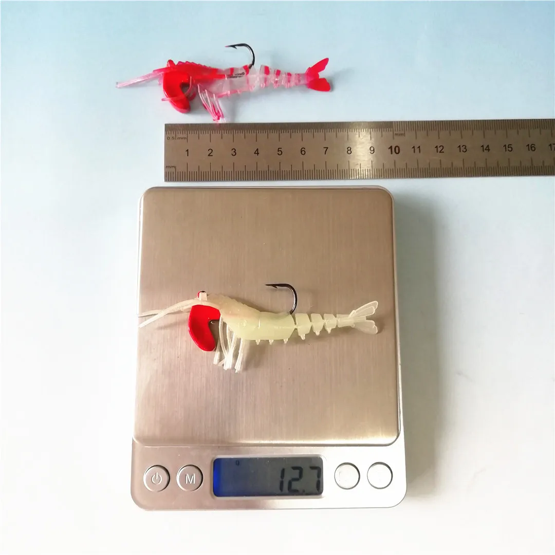 10 Uds ojos luminosos cebos de camarones de silicona 12,7g señuelos de gambas suaves biónicos cabeza de plantilla de Metal hundimiento Swimbait Wobbler anzuelo de Jigging - imagen 2