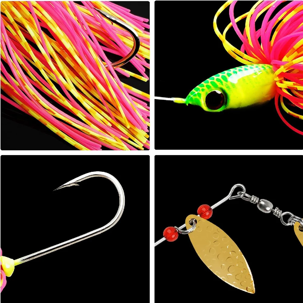 6 uds Spinnerbait Señuelos de Pesca Buzzbait Spinners cebos Kit Swimbait plantillas para lubina Pike trucha salmón pesca de agua dulce y salada - imagen 4