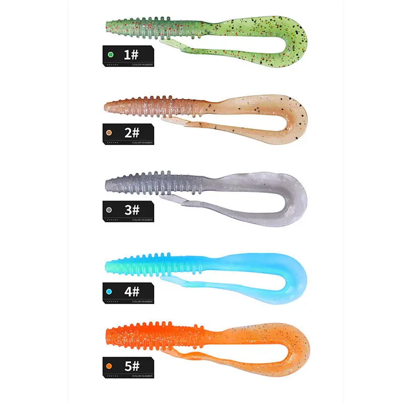 WEIHE-señuelo de pesca artificial suave, cebo de gusano TPR con brillos de cola más larga en el interior, swimbait flotante, 5 piezas, 1,8g, 8cm, 5 colores - imagen 5