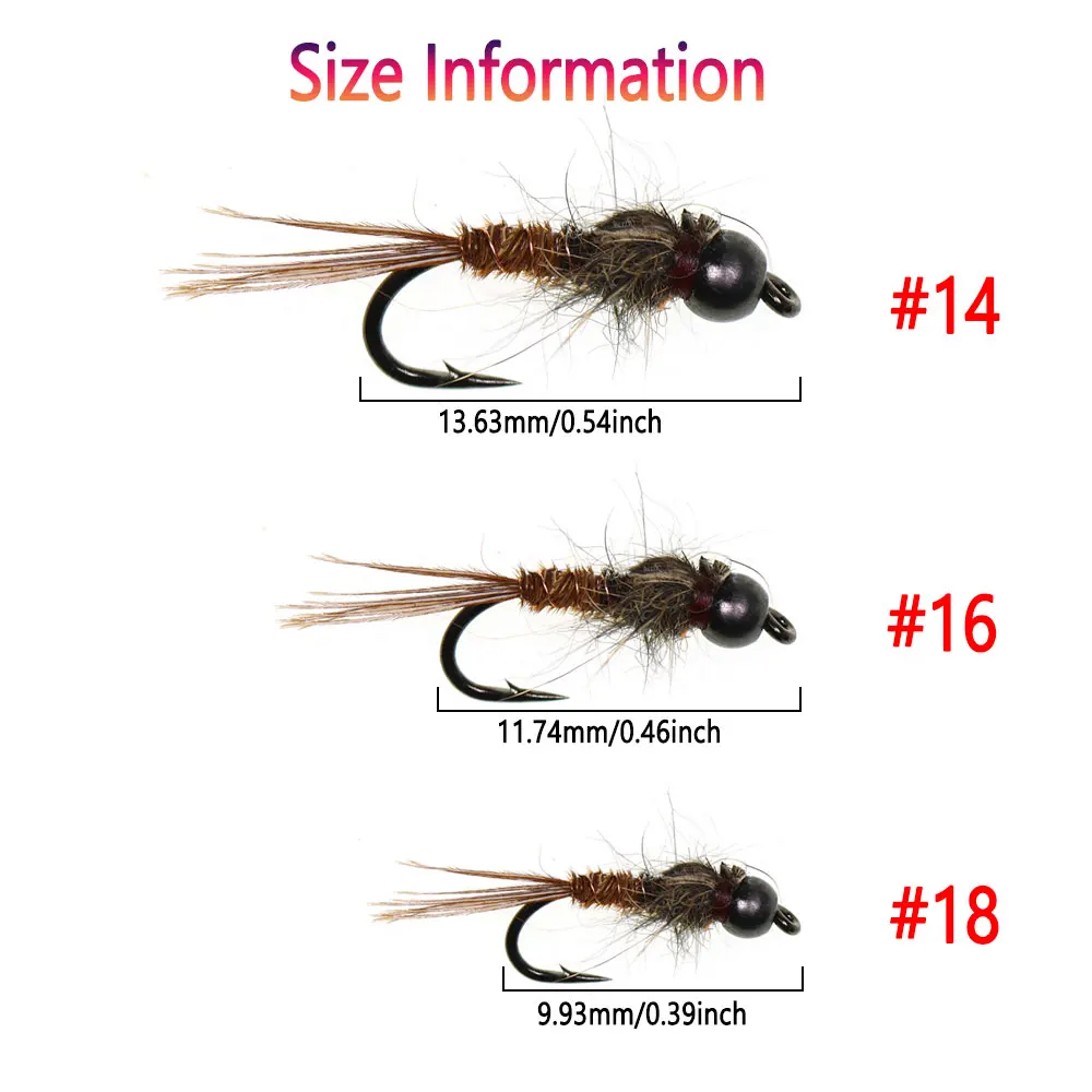 Bimoo 6PCS # 14 # 16 # 18 cabeza de cuentas de latón cola de faisán Ninfa oreja de liebre hundimiento rápido mosca húmeda trucha lubina Grayling Señuelos de pesca con mosca - imagen 4
