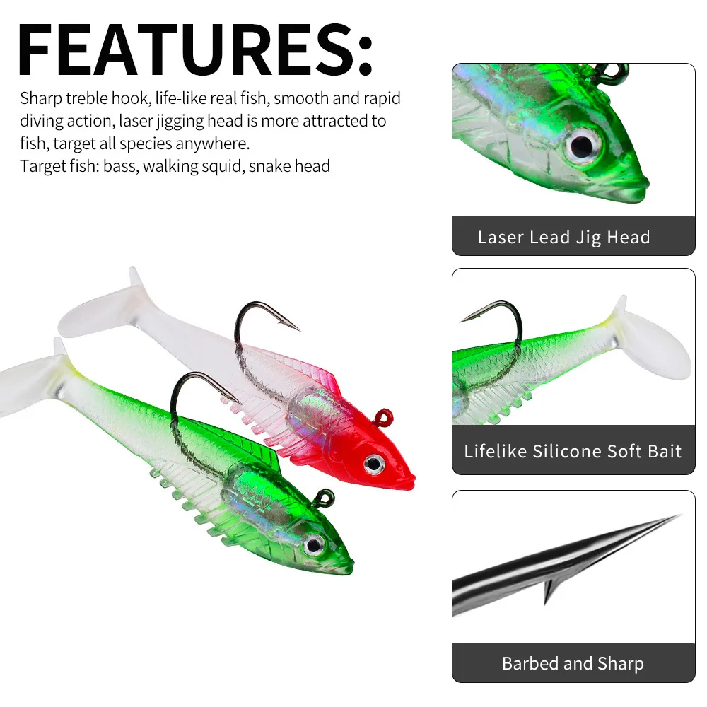 Sea.Yolo marca 11g/19g Jig cabeza de plomo señuelo suave pesca Swimbait señuelo de acero rico en carbono anzuelo para pesca de carpa y lubina - imagen 4