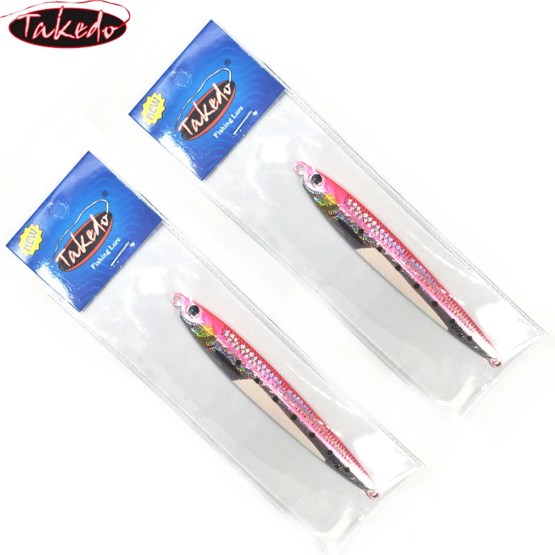 TAKEDO MJ01 Señuelos de pesca con impresión 3D, señuelo de Jigging con revestimiento UV, plantilla de Metal, cebo de pescado débil, cebo Artificial Luminou para Bar, atún - imagen 4