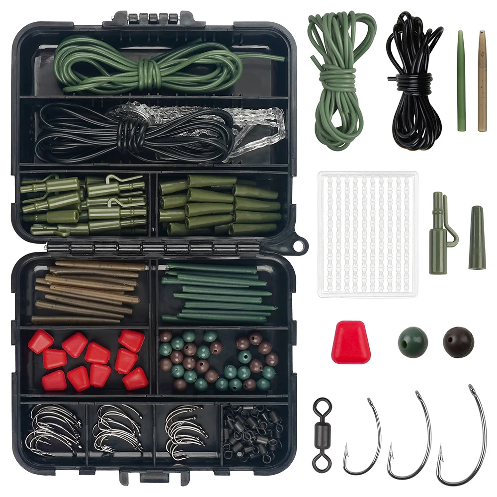 Kit de accesorios de pesca de carpa, ganchos giratorios, Clips de plomo de seguridad, mangas antienredos de goma para aparejo de pelo de pesca de carpa, 252 Uds.