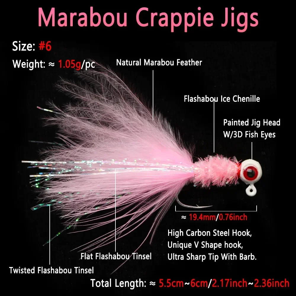 Bimoo 5 piezas # 6 Señuelos de Pesca Marabú Crappie Jig Lifelike Jig Head Jig Hooks 1.05g Hair Jig Bait Bass Trout Pike Salmón Pesca - imagen 3