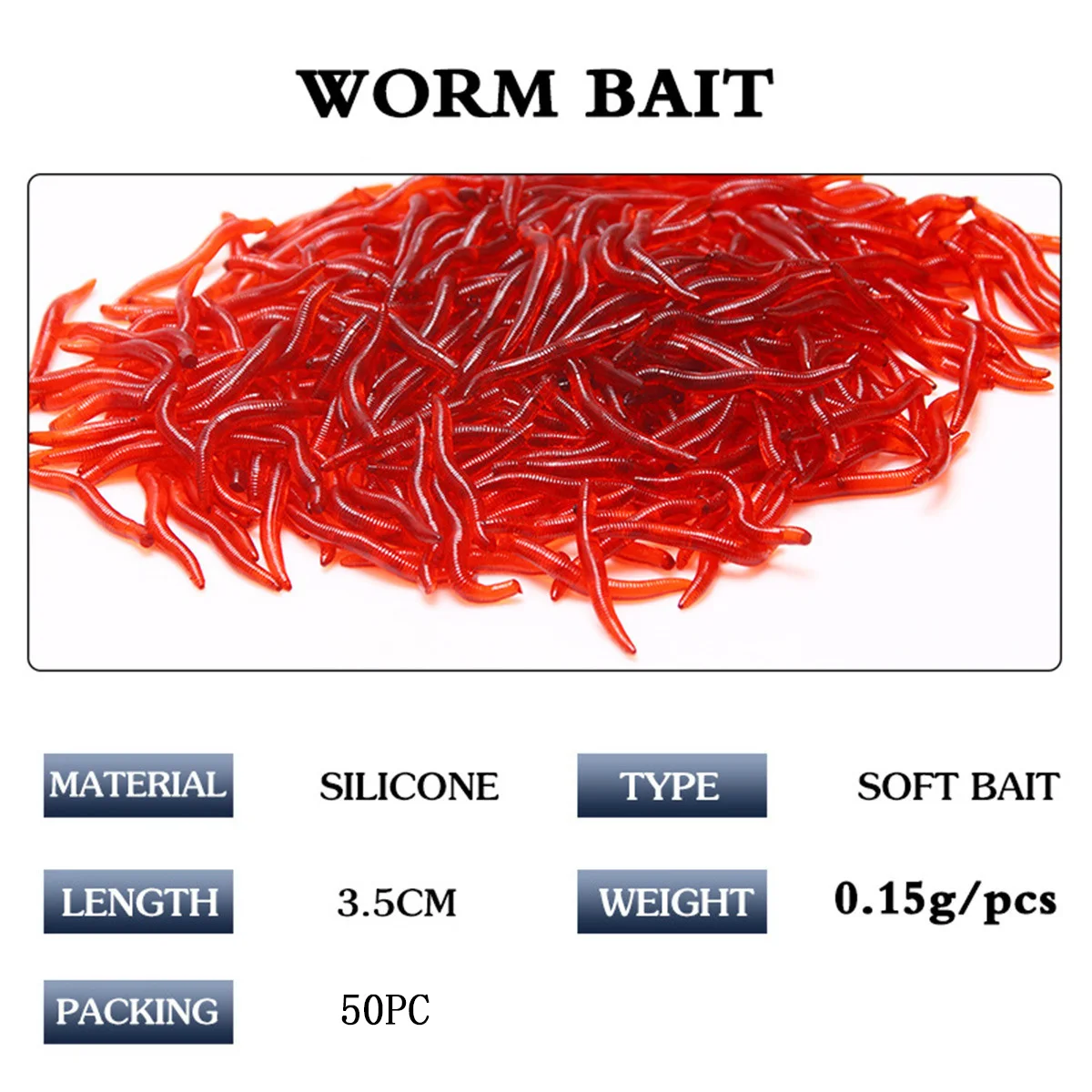 50 unids/lote gusano rojo realista cebo suave olor a Camarón olor Artificial silicona señuelo de pesca lubina 3,5 cm simulación lombriz Takcle - imagen 4