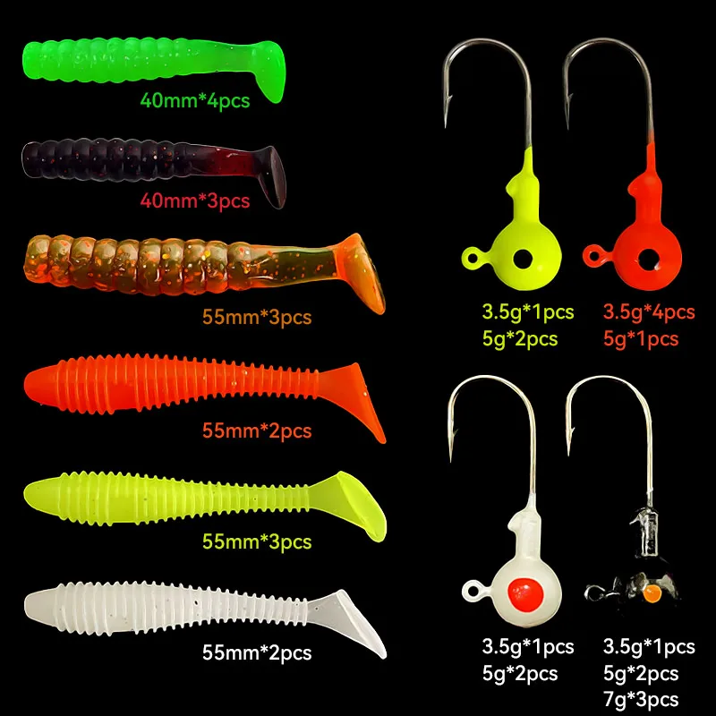 Bazooka-Juego de señuelos blandos de 32 piezas, cebo de pesca Artificial, Wobblers, Jighead de silicona, Kit de cabeza Jigging, Easy Shiner, Invierno - imagen 5