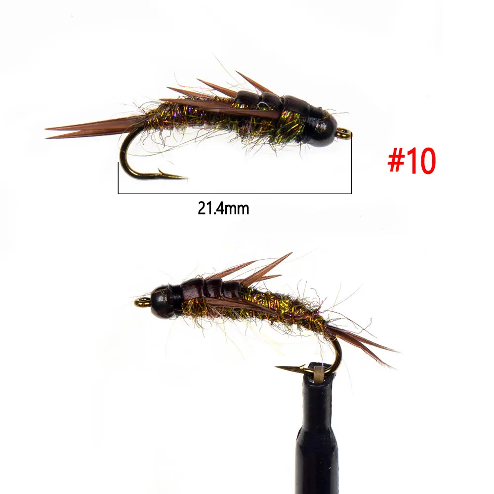 Bimoo # 10 8 Uds cabeza de cuentas de latón Stonefly Ninfa marrón Hackle alambre de cobre hundimiento rápido mosca de Ninfa húmeda para señuelos de pesca de trucha cebos - imagen 4