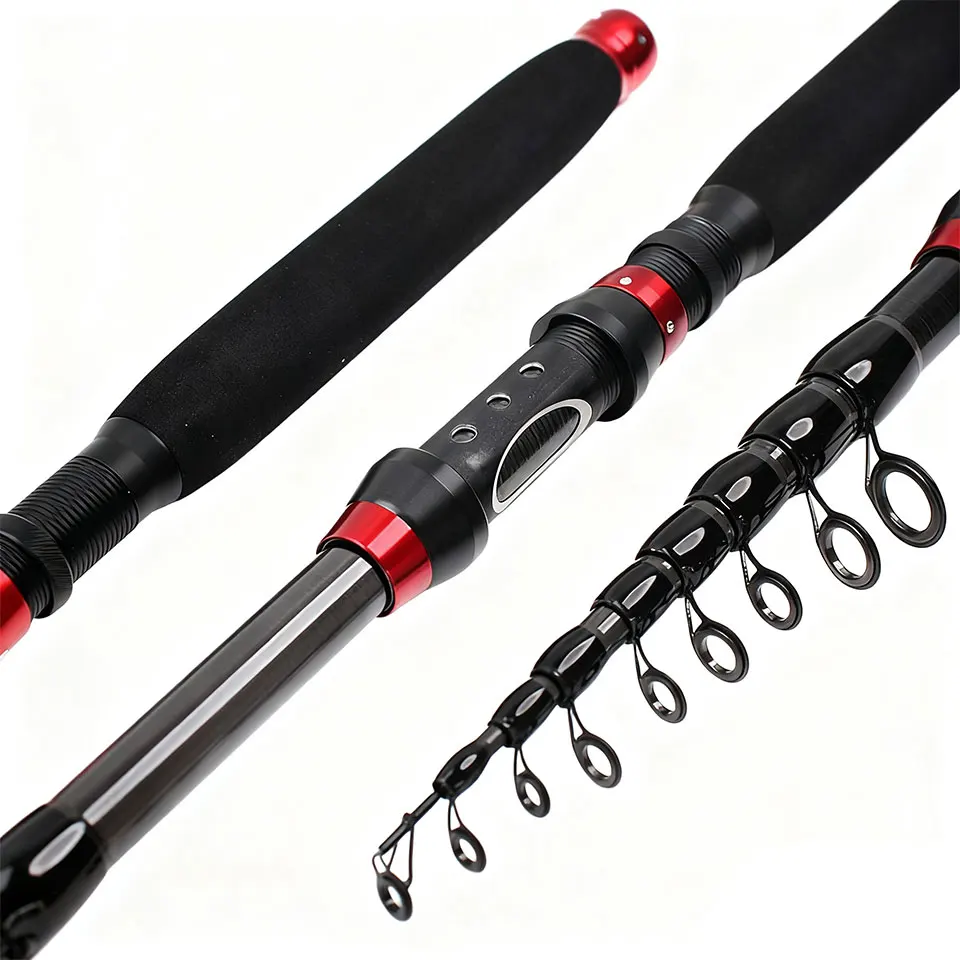 Caña de señuelo telescópica de carbono, compacta, portátil, fundida precisa con láser, agua dulce y salada, universal, pesca en movimiento