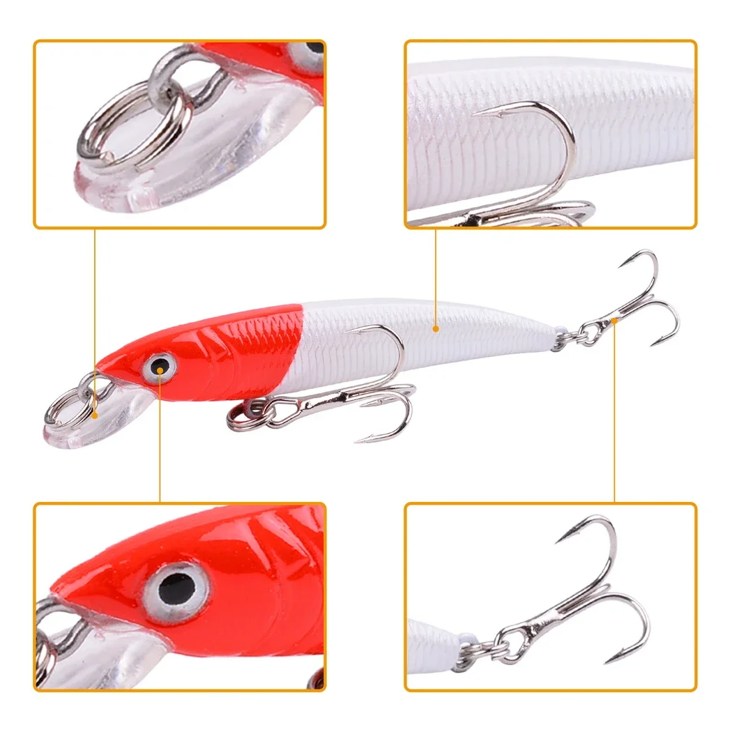 12 Uds Señuelos de Pesca cebo 3D ojo 8cm/5g Minnow Crankbait Wobblers perca cebo Artificial Lucio carpa cebo Swimbait señuelo de pesca - imagen 5