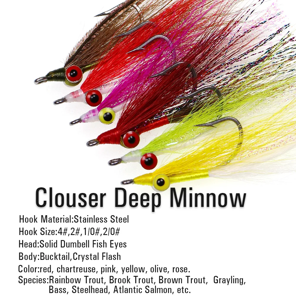 Wifreo 3 uds/6 uds Bucktail Clouser Minnow Streamer moscas Baitfish trucha lubina Steelhead agua salada agua dulce señuelo de pesca cebos - imagen 2