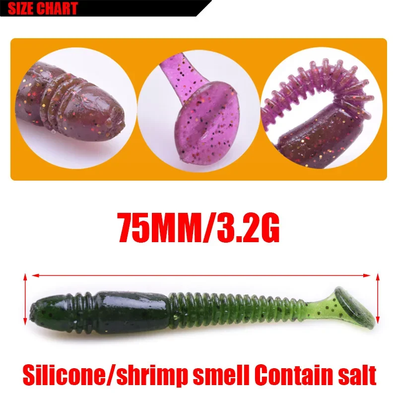 10 Uds. Cebo suave Easy Shiner Shad 7,5 cm 3,2g olor a Camarón señuelo de Pesca de silicona Swimbait para lubina Wobblers Pesca Leurre - imagen 2