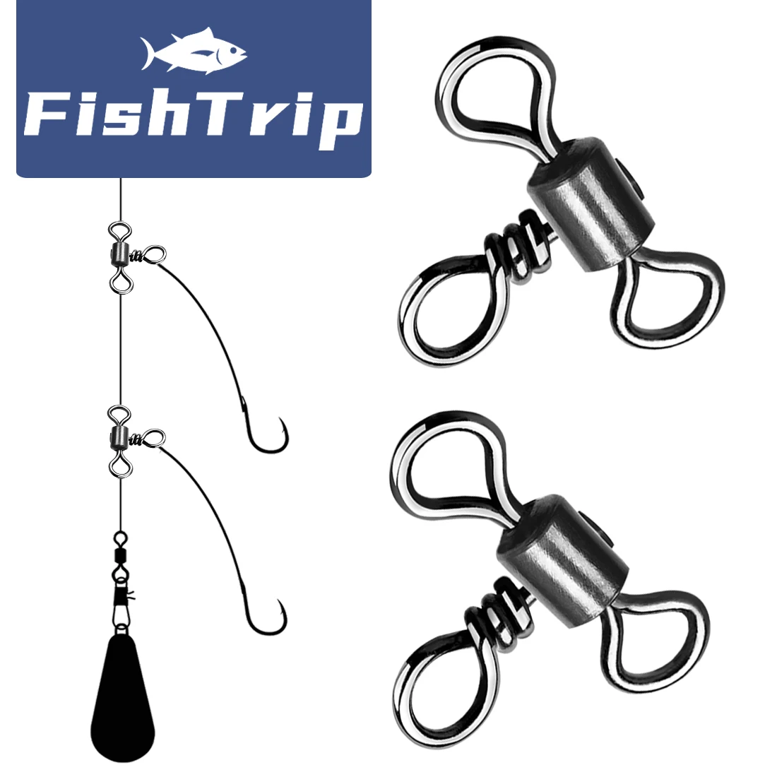 FishTrip-barril de pesca giratorio de 3 vías, conector de sedal de pesca giratorio de latón inoxidable, aparejos de Jigging, pesca de Surf - imagen 2