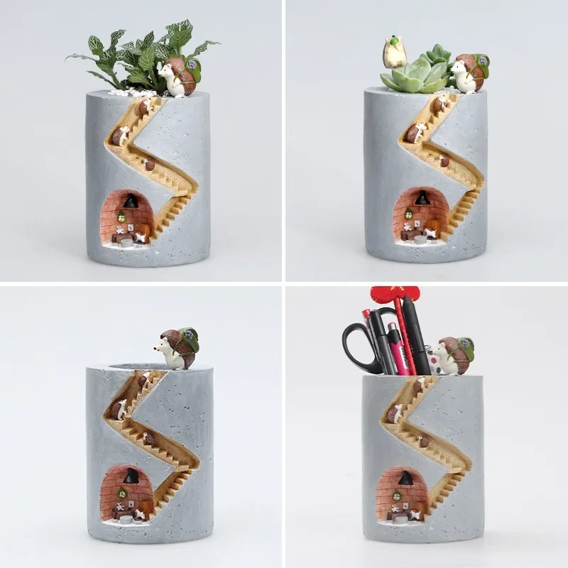 Maceta resina conejo erizo suculentas decorativa escritorio moderna - imagen 2