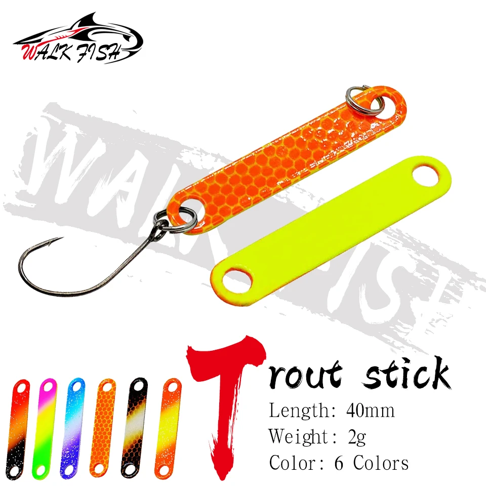 WALK FISH-cuchara de pesca con forma de tira de cobre, 1 Uds., 2g, 40mm, Color de doble cara, trucha de Metal, agua dulce, lubina, cebo duro con lentejuelas