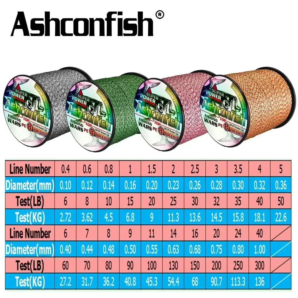 Ashconfish-Hilo de pescar multifilamento trenzado PE, 8 hebras, 100m, 6-300LB, fuerte, japonés, colores mezclados - imagen 2
