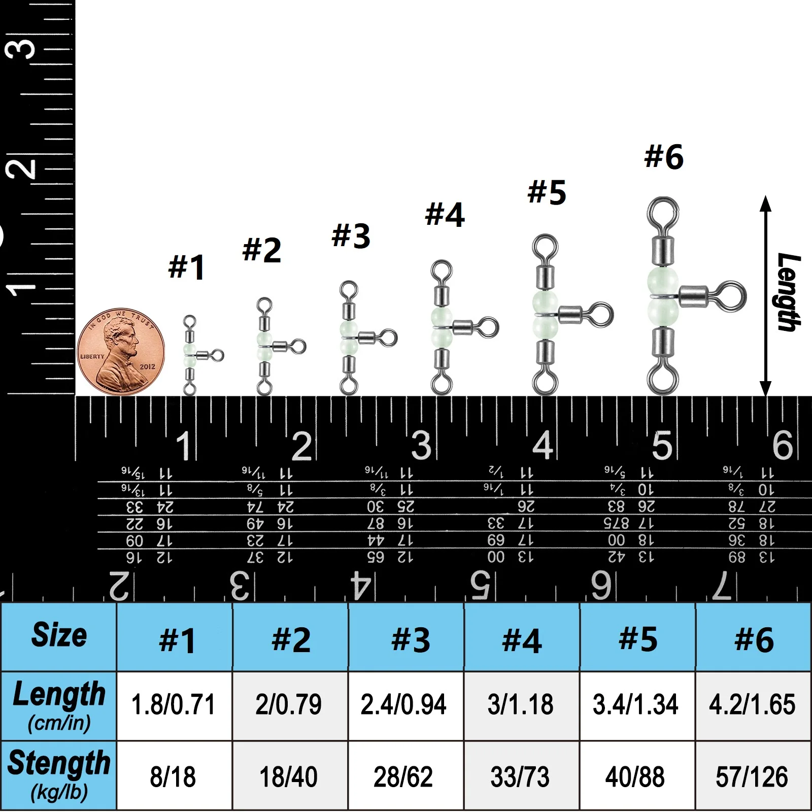 10/20 piezas giratorios de pesca de 3 vías con cuentas brillantes barril de pesca de acero inoxidable conector de sedal de pesca en forma de T aparejo de bagre