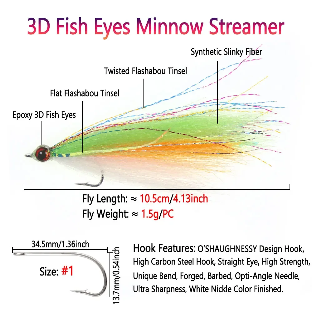 Bimoo # 1 4,13 pulgadas epoxi 3D ojos de pez Minnow Streamer fibra sintética Baitfish mosca trucha lubina salmón Steelhead Señuelos de pesca - imagen 3