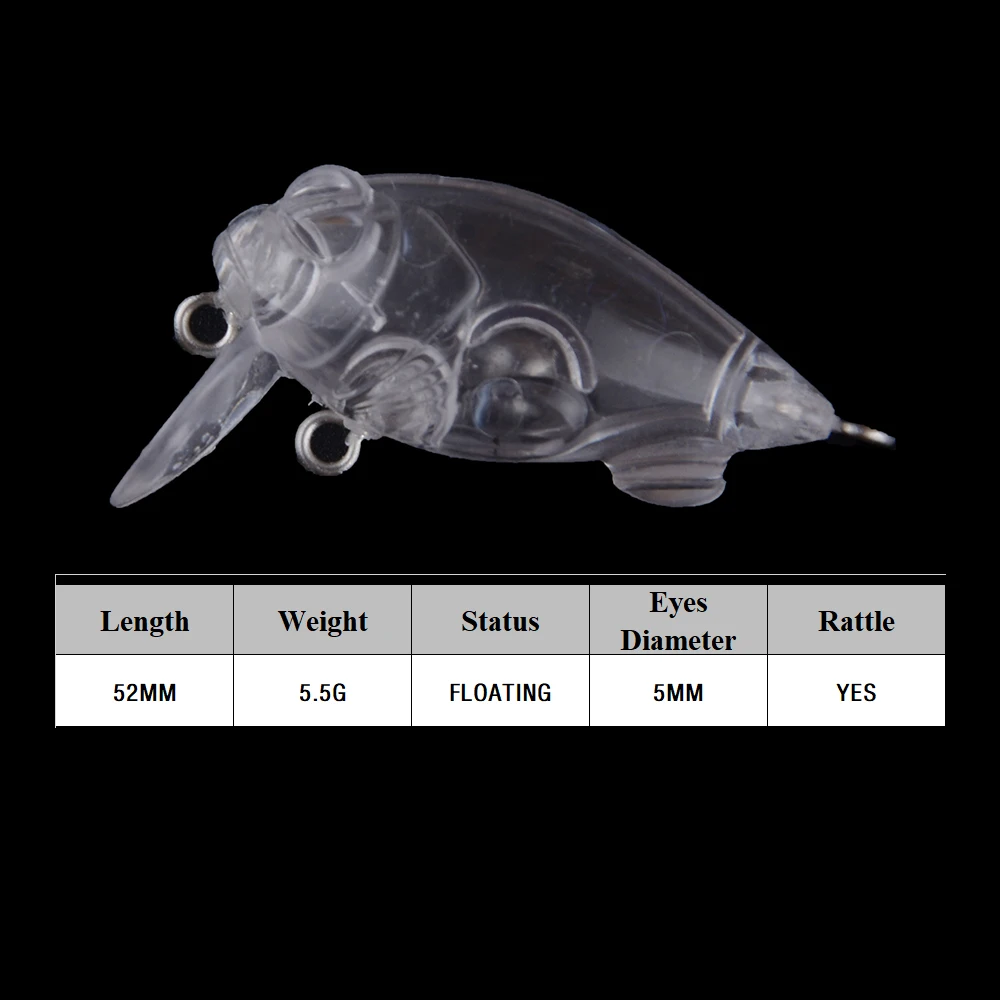 Chan'sHuang 20 piezas cebo en blanco sin pintar 5,2 cm 5,5g Mini Crankbait DIY Señuelos de pesca artificiales - imagen 2