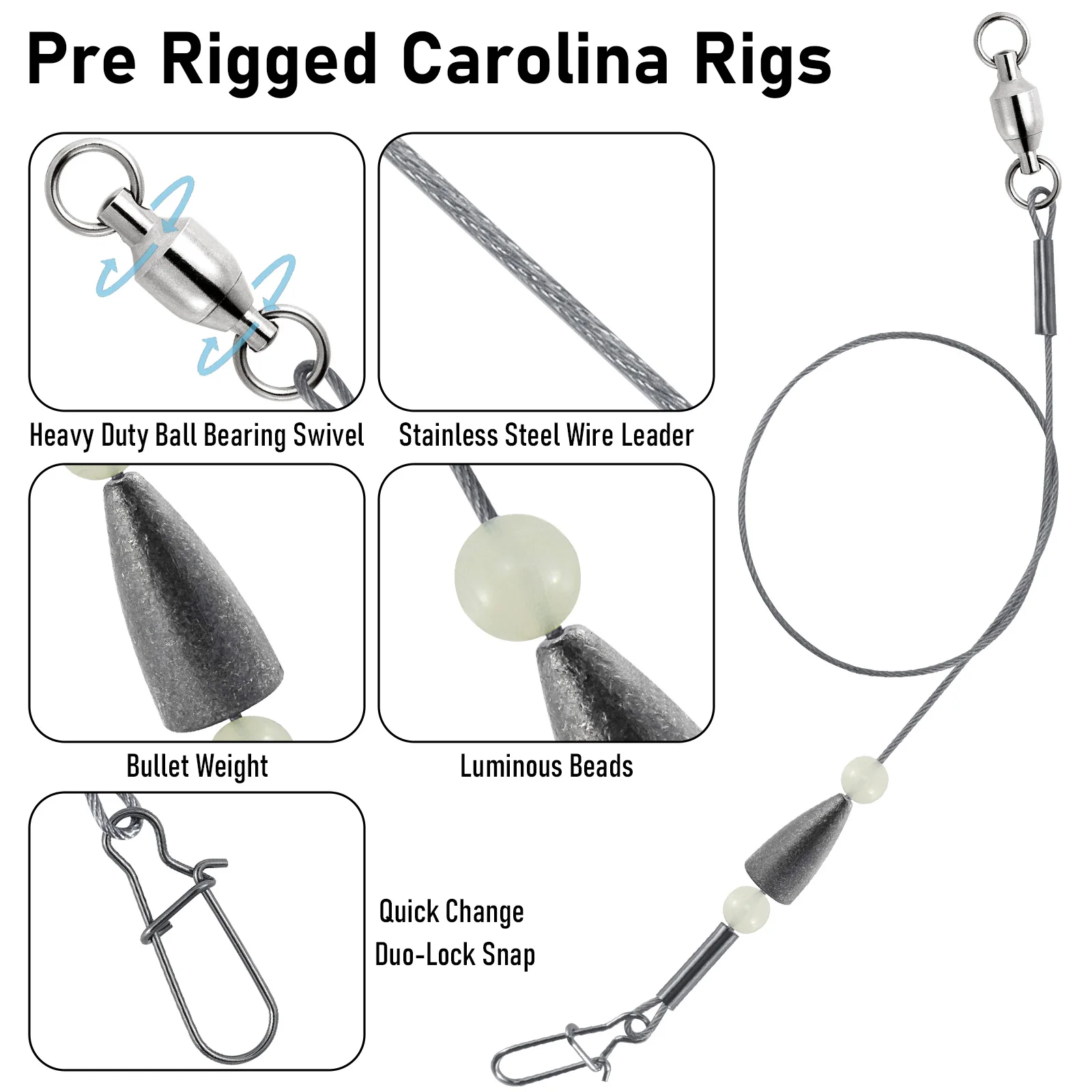 Guía de alambre de pesca de acero inoxidable, aparejo de pesca de lubina, anzuelo enganchado, peso de bala, giratorio, preequipado - imagen 5