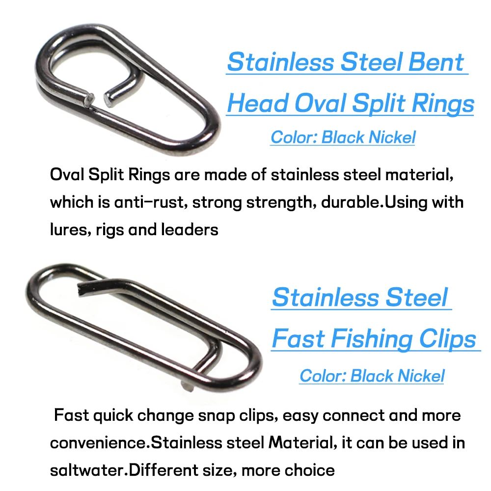 Elllv-anillo dividido ovalado de cabeza doblada de acero inoxidable, 100 piezas, Clips a presión rápidos, Señuelos de Pesca, accesorios de conector - imagen 3