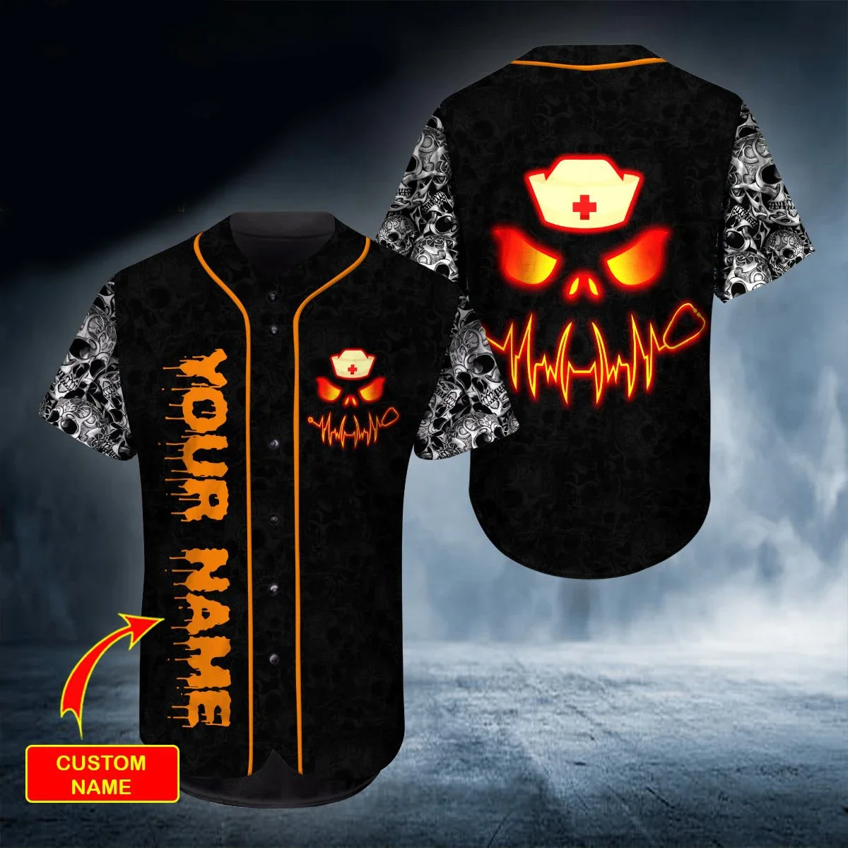 Feliz Halloween cabeza calavera nombre personalizado 3D completamente impreso camisas Jersey de béisbol camisas camisa de hombre amor cráneo regalo BQS01 - imagen 4