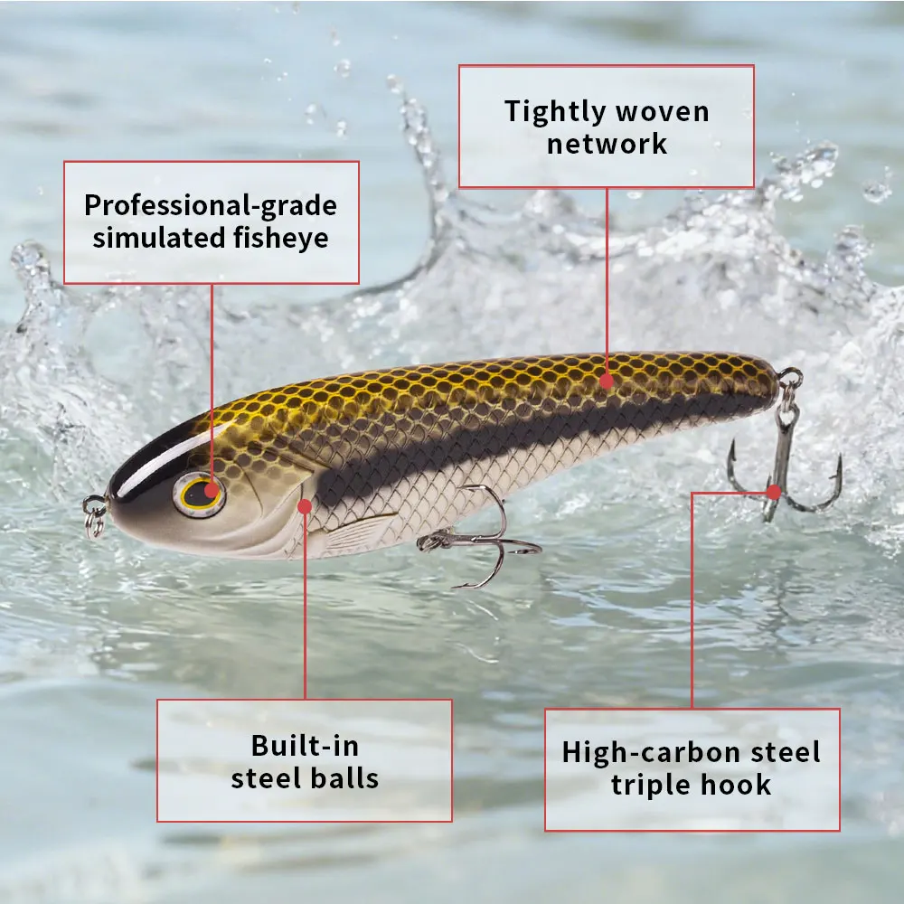 Hanlin 6,1 pulgadas/2,86g planeador Jerkbait Wobbler sonajero hundimiento Señuelos de Pesca deslizador Sith sonido fuerte rango completo Lucio almizclado señuelo aparejos - imagen 4