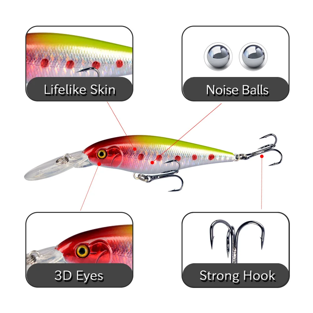 10 Uds. Señuelo de pesca Minnow, cebo Artificial duro, cebo biónico para peces, Wobblers de pesca, Crankbait, perca, aparejos de pesca de carpa - imagen 3